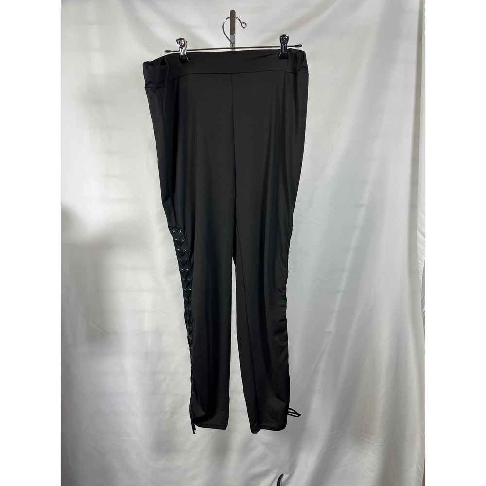 Black Lace Up Grommet Leggings Plus Size 4XL High Waisted‎ Edgy Gothic Pants